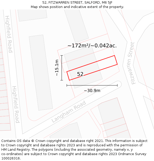 52, FITZWARREN STREET, SALFORD, M6 5JF: Plot and title map