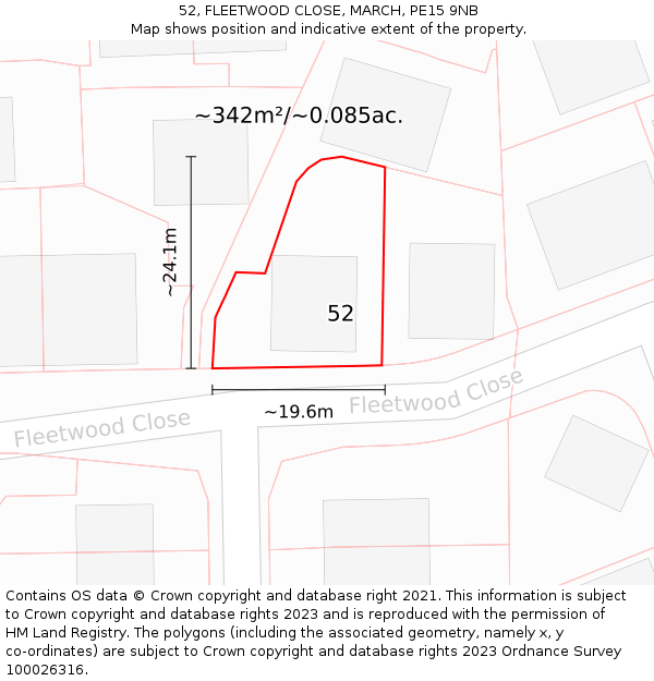 52, FLEETWOOD CLOSE, MARCH, PE15 9NB: Plot and title map