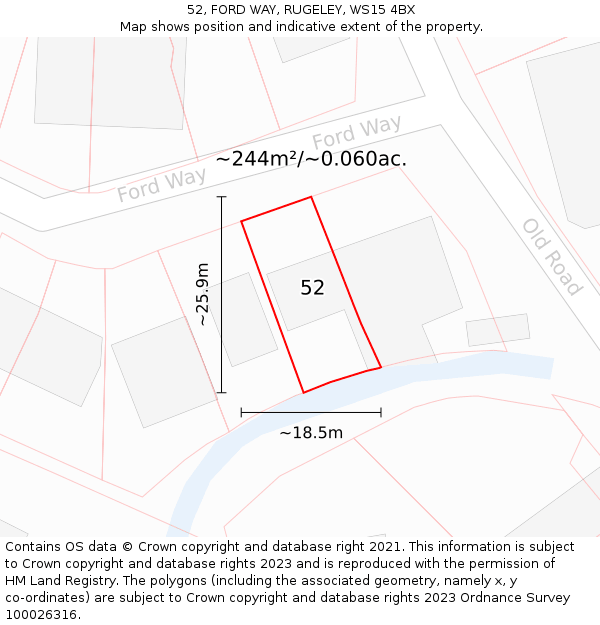 52, FORD WAY, RUGELEY, WS15 4BX: Plot and title map