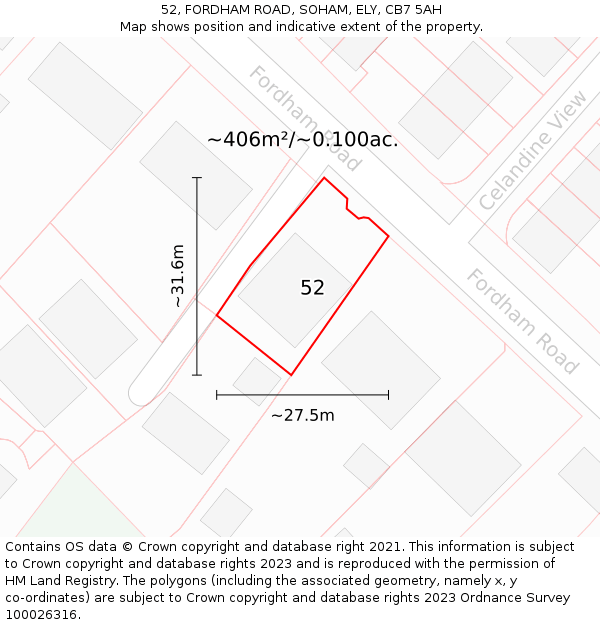 52, FORDHAM ROAD, SOHAM, ELY, CB7 5AH: Plot and title map