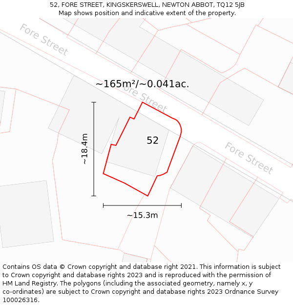 52, FORE STREET, KINGSKERSWELL, NEWTON ABBOT, TQ12 5JB: Plot and title map