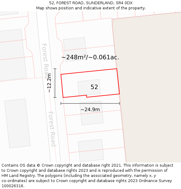 52, FOREST ROAD, SUNDERLAND, SR4 0DX: Plot and title map