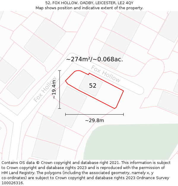 52, FOX HOLLOW, OADBY, LEICESTER, LE2 4QY: Plot and title map