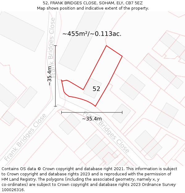 52, FRANK BRIDGES CLOSE, SOHAM, ELY, CB7 5EZ: Plot and title map