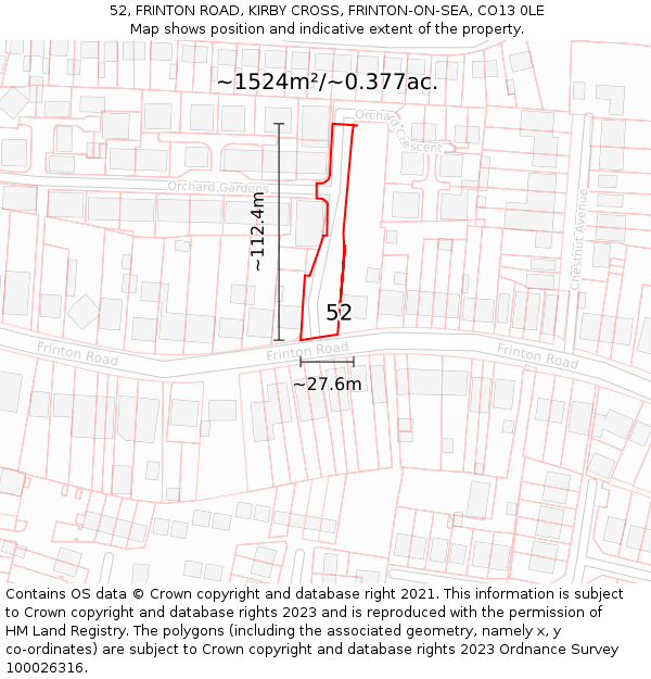 52, FRINTON ROAD, KIRBY CROSS, FRINTON-ON-SEA, CO13 0LE: Plot and title map