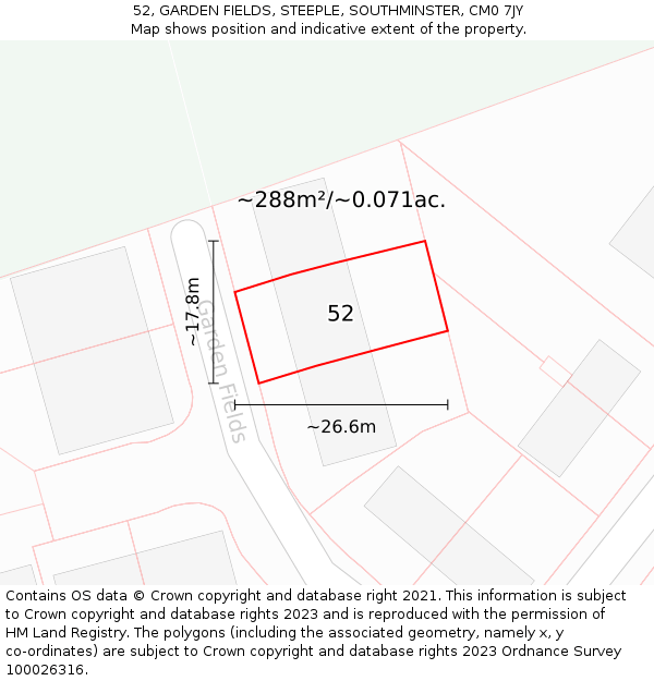 52, GARDEN FIELDS, STEEPLE, SOUTHMINSTER, CM0 7JY: Plot and title map