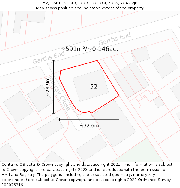 52, GARTHS END, POCKLINGTON, YORK, YO42 2JB: Plot and title map