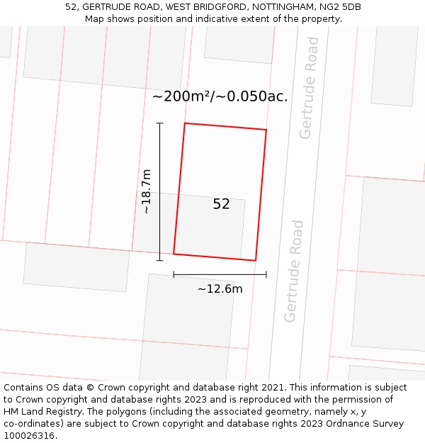 52, GERTRUDE ROAD, WEST BRIDGFORD, NOTTINGHAM, NG2 5DB: Plot and title map