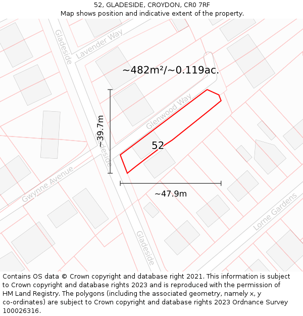 52, GLADESIDE, CROYDON, CR0 7RF: Plot and title map