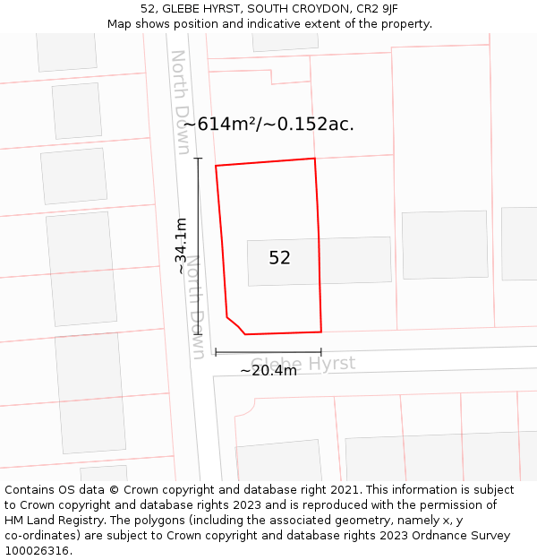 52, GLEBE HYRST, SOUTH CROYDON, CR2 9JF: Plot and title map