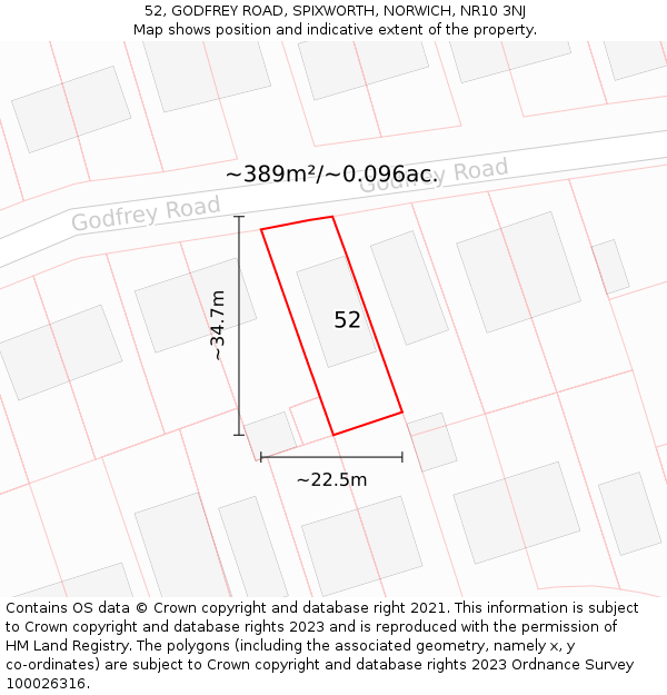 52, GODFREY ROAD, SPIXWORTH, NORWICH, NR10 3NJ: Plot and title map