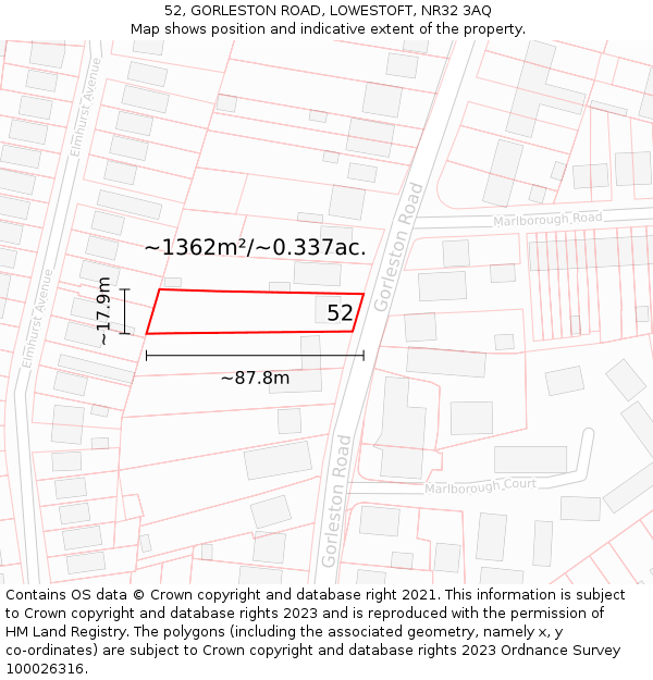 52, GORLESTON ROAD, LOWESTOFT, NR32 3AQ: Plot and title map