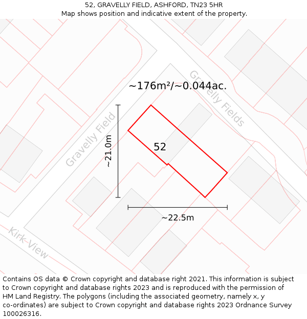 52, GRAVELLY FIELD, ASHFORD, TN23 5HR: Plot and title map