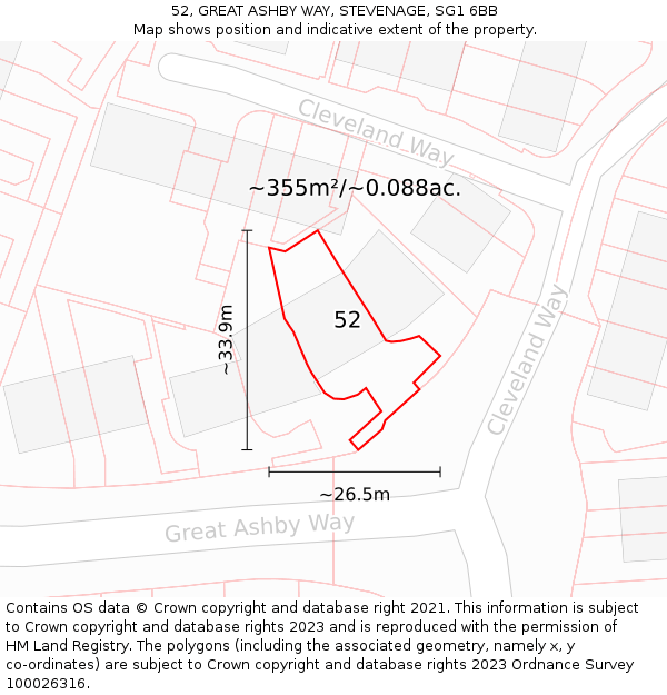 52, GREAT ASHBY WAY, STEVENAGE, SG1 6BB: Plot and title map