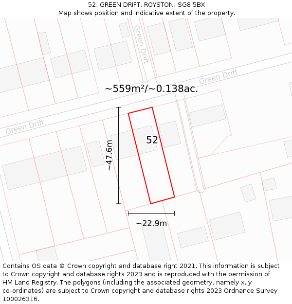 52, GREEN DRIFT, ROYSTON, SG8 5BX: Plot and title map