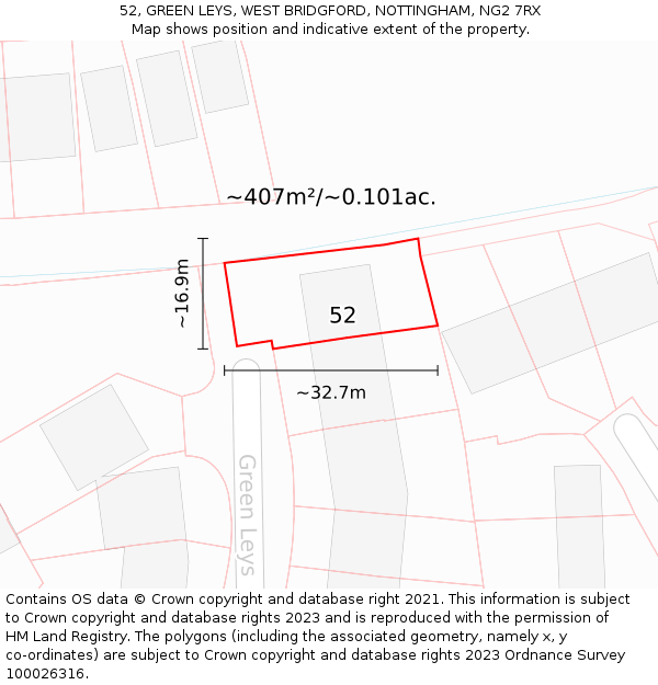 52, GREEN LEYS, WEST BRIDGFORD, NOTTINGHAM, NG2 7RX: Plot and title map