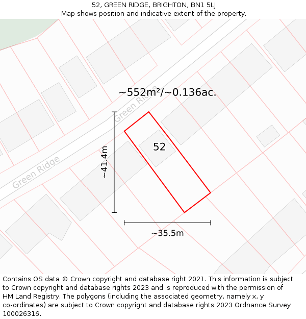 52, GREEN RIDGE, BRIGHTON, BN1 5LJ: Plot and title map