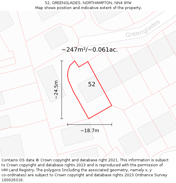 52, GREENGLADES, NORTHAMPTON, NN4 9YW: Plot and title map