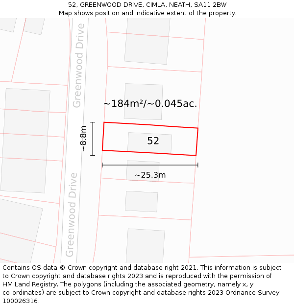 52, GREENWOOD DRIVE, CIMLA, NEATH, SA11 2BW: Plot and title map