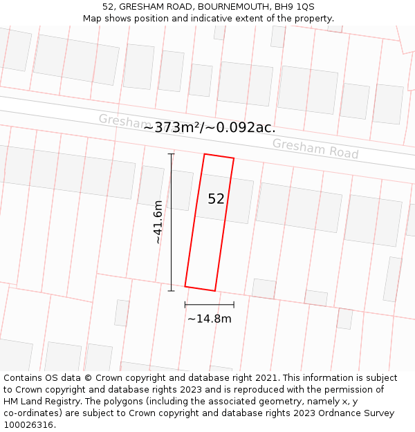 52, GRESHAM ROAD, BOURNEMOUTH, BH9 1QS: Plot and title map