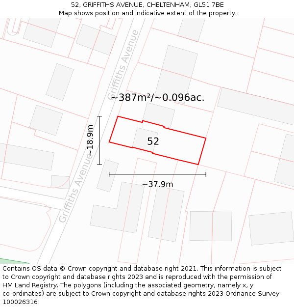 52, GRIFFITHS AVENUE, CHELTENHAM, GL51 7BE: Plot and title map