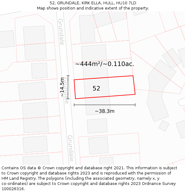 52, GRUNDALE, KIRK ELLA, HULL, HU10 7LD: Plot and title map