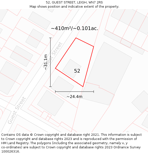 52, GUEST STREET, LEIGH, WN7 2RS: Plot and title map