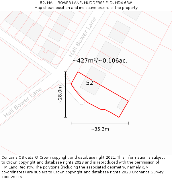 52, HALL BOWER LANE, HUDDERSFIELD, HD4 6RW: Plot and title map