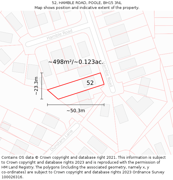 52, HAMBLE ROAD, POOLE, BH15 3NL: Plot and title map