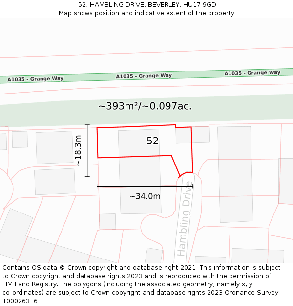 52, HAMBLING DRIVE, BEVERLEY, HU17 9GD: Plot and title map