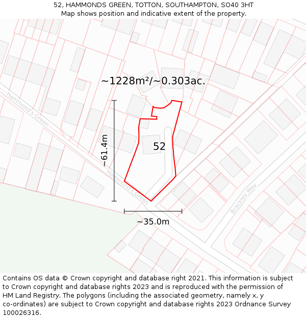 52, HAMMONDS GREEN, TOTTON, SOUTHAMPTON, SO40 3HT: Plot and title map