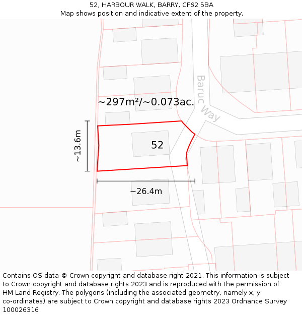 52, HARBOUR WALK, BARRY, CF62 5BA: Plot and title map