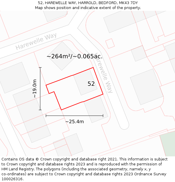 52, HAREWELLE WAY, HARROLD, BEDFORD, MK43 7DY: Plot and title map