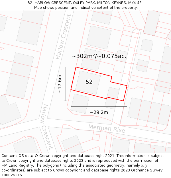 52, HARLOW CRESCENT, OXLEY PARK, MILTON KEYNES, MK4 4EL: Plot and title map