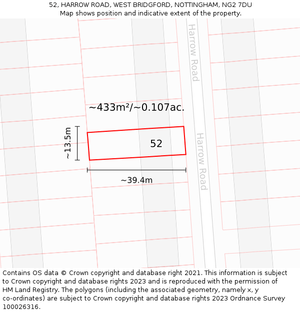 52, HARROW ROAD, WEST BRIDGFORD, NOTTINGHAM, NG2 7DU: Plot and title map