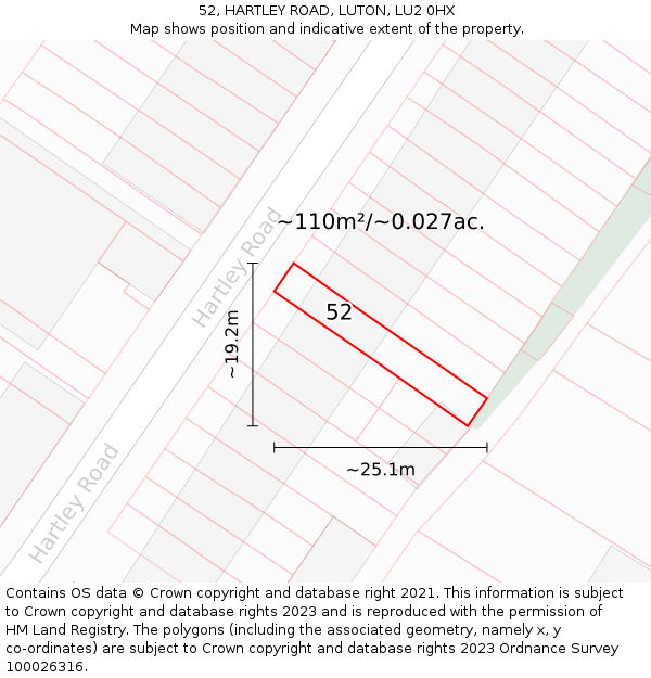 52, HARTLEY ROAD, LUTON, LU2 0HX: Plot and title map