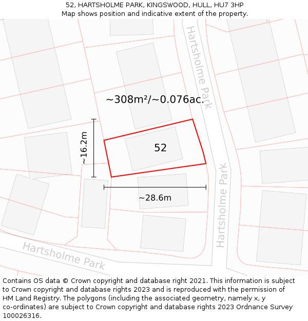 52, HARTSHOLME PARK, KINGSWOOD, HULL, HU7 3HP: Plot and title map