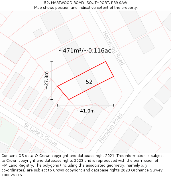 52, HARTWOOD ROAD, SOUTHPORT, PR9 9AW: Plot and title map