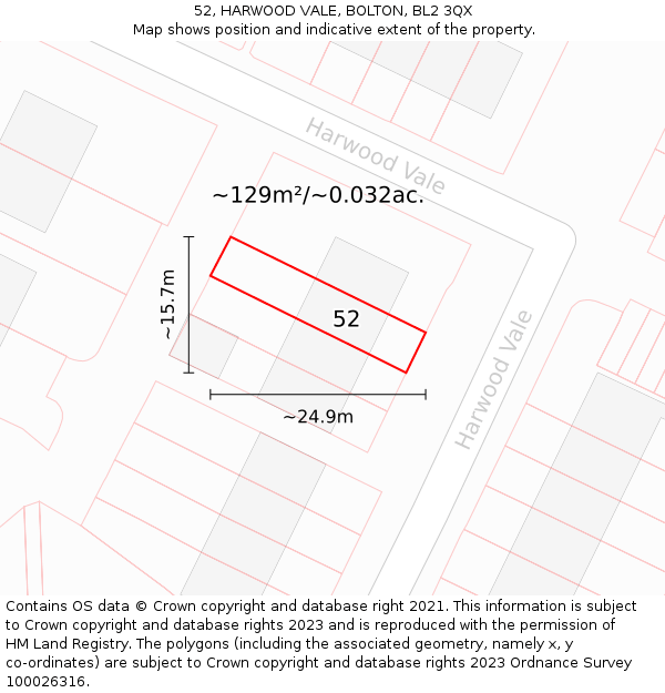 52, HARWOOD VALE, BOLTON, BL2 3QX: Plot and title map