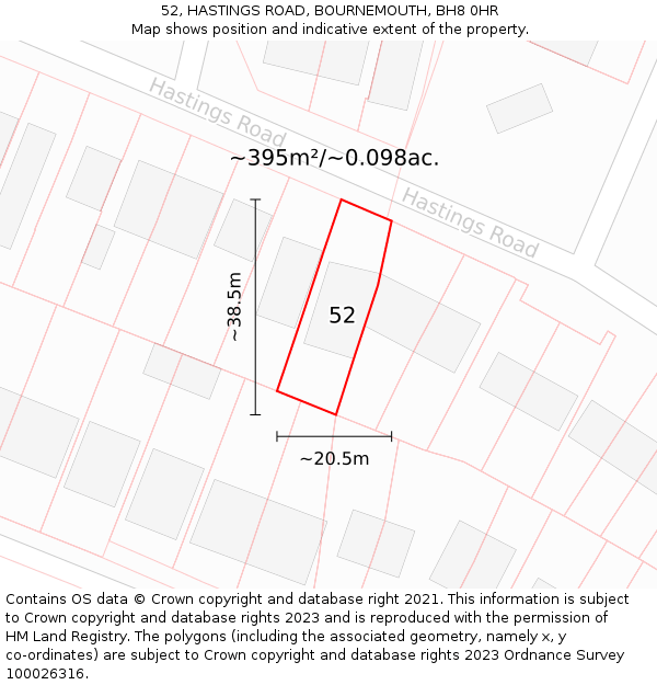 52, HASTINGS ROAD, BOURNEMOUTH, BH8 0HR: Plot and title map