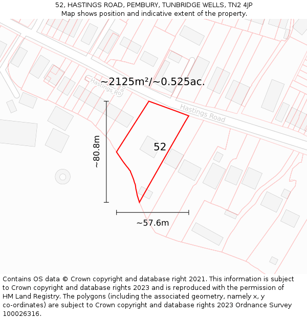 52, HASTINGS ROAD, PEMBURY, TUNBRIDGE WELLS, TN2 4JP: Plot and title map