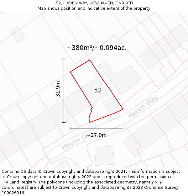 52, HAVEN WAY, NEWHAVEN, BN9 9TD: Plot and title map