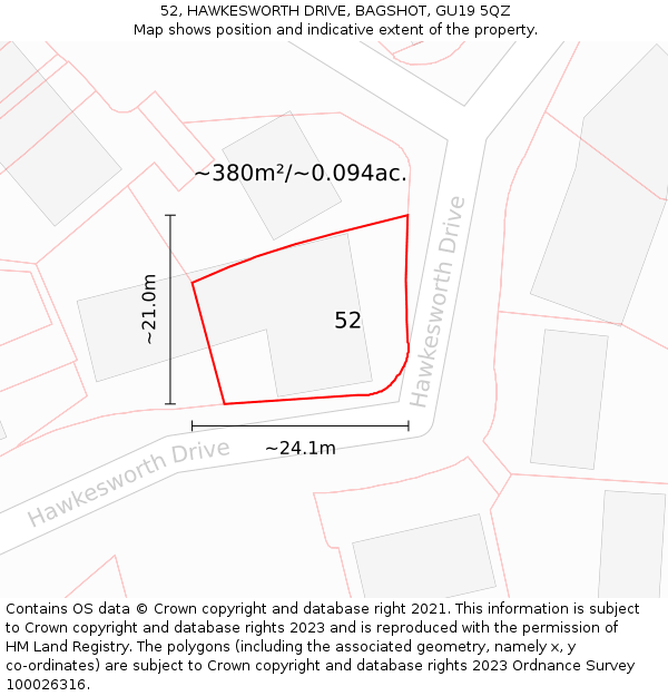 52, HAWKESWORTH DRIVE, BAGSHOT, GU19 5QZ: Plot and title map