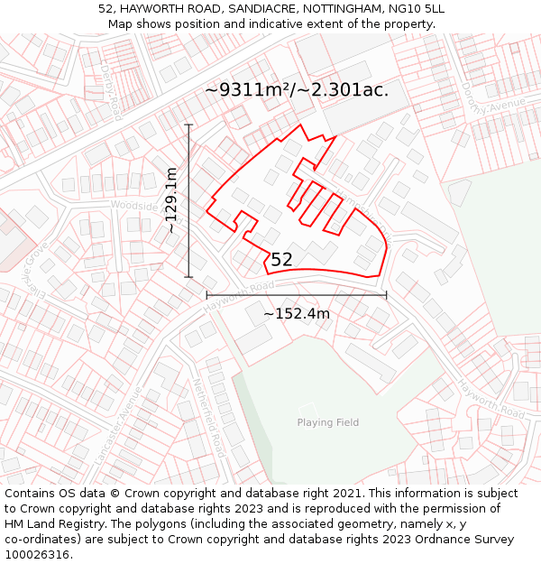 52, HAYWORTH ROAD, SANDIACRE, NOTTINGHAM, NG10 5LL: Plot and title map