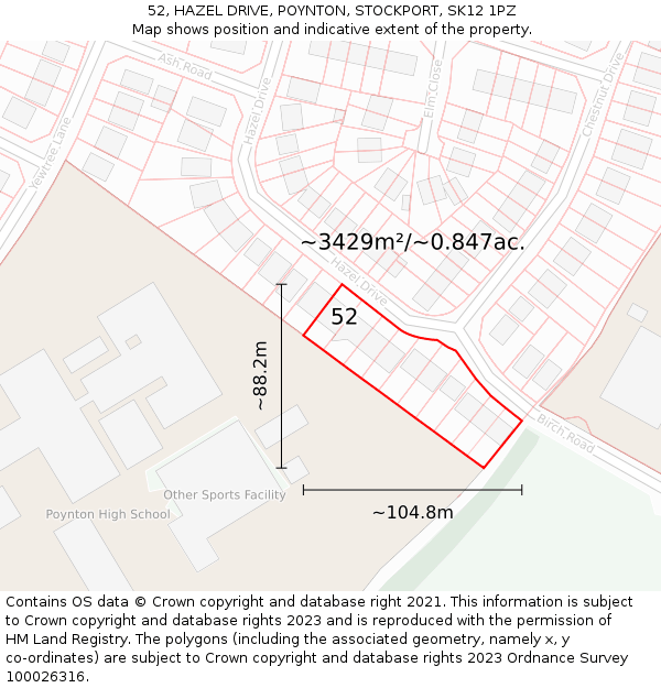 52, HAZEL DRIVE, POYNTON, STOCKPORT, SK12 1PZ: Plot and title map