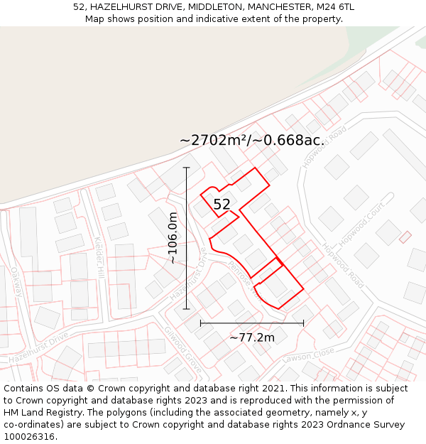 52, HAZELHURST DRIVE, MIDDLETON, MANCHESTER, M24 6TL: Plot and title map