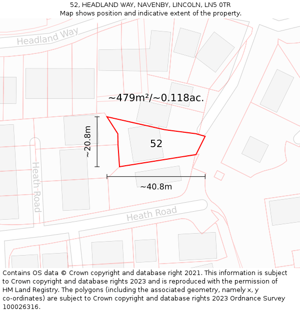 52, HEADLAND WAY, NAVENBY, LINCOLN, LN5 0TR: Plot and title map