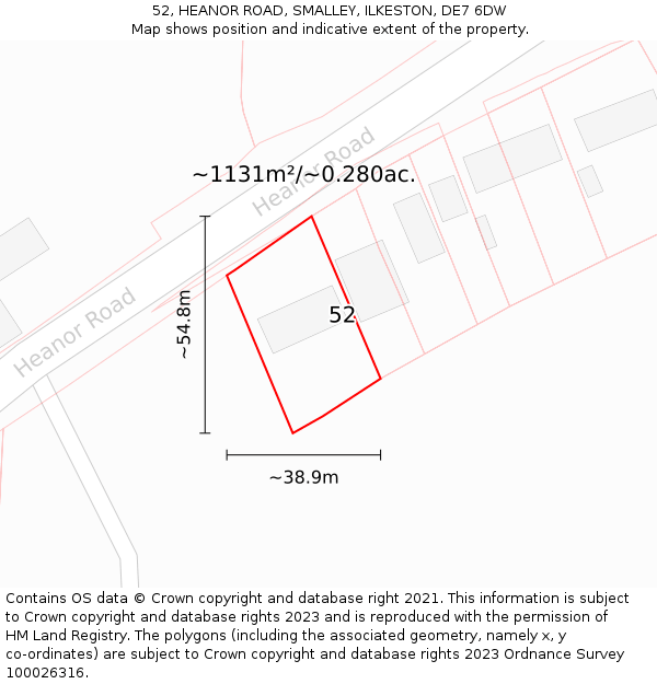 52, HEANOR ROAD, SMALLEY, ILKESTON, DE7 6DW: Plot and title map