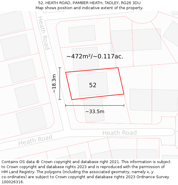 52, HEATH ROAD, PAMBER HEATH, TADLEY, RG26 3DU: Plot and title map