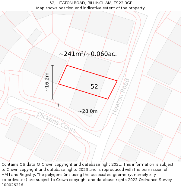 52, HEATON ROAD, BILLINGHAM, TS23 3GP: Plot and title map